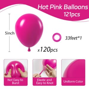 Awenztech 120pcs 5 inch Hot Pink Balloons, small Hot Pink Latex Balloons for Wedding Engagement Bridal Bachelorette Tropical Birthday Party Decorations