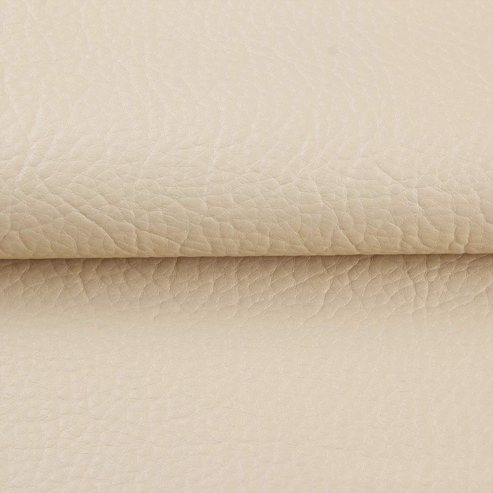 ANMINY Vinyl Faux Leather Fabric with Cotton Backing 54" x 2 Yards Leather Upholstery Fabric 0.7mm Thick Waterproof Black Vinyl Fabric for DIY Handicrafts Furniture Reupholstery - Ivory