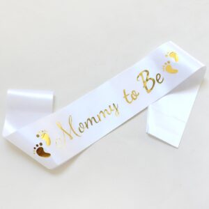 BLUPLE Mommy To Be White Satin Sash - Baby Shower Sash Decorations, Gender Reveal Party, Welcome Baby (1)