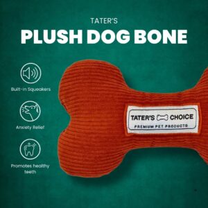 Plush Squeaky Dog Bone Toy for Anxiety Relief and Healthy Teeth - Durable Corduroy Dog Toy with Built-In Squeakers, 4.5x7.5 Inches - Perfect for Small to Medium Dogs, Great Pet Gift, 2 Pack, (Orange)