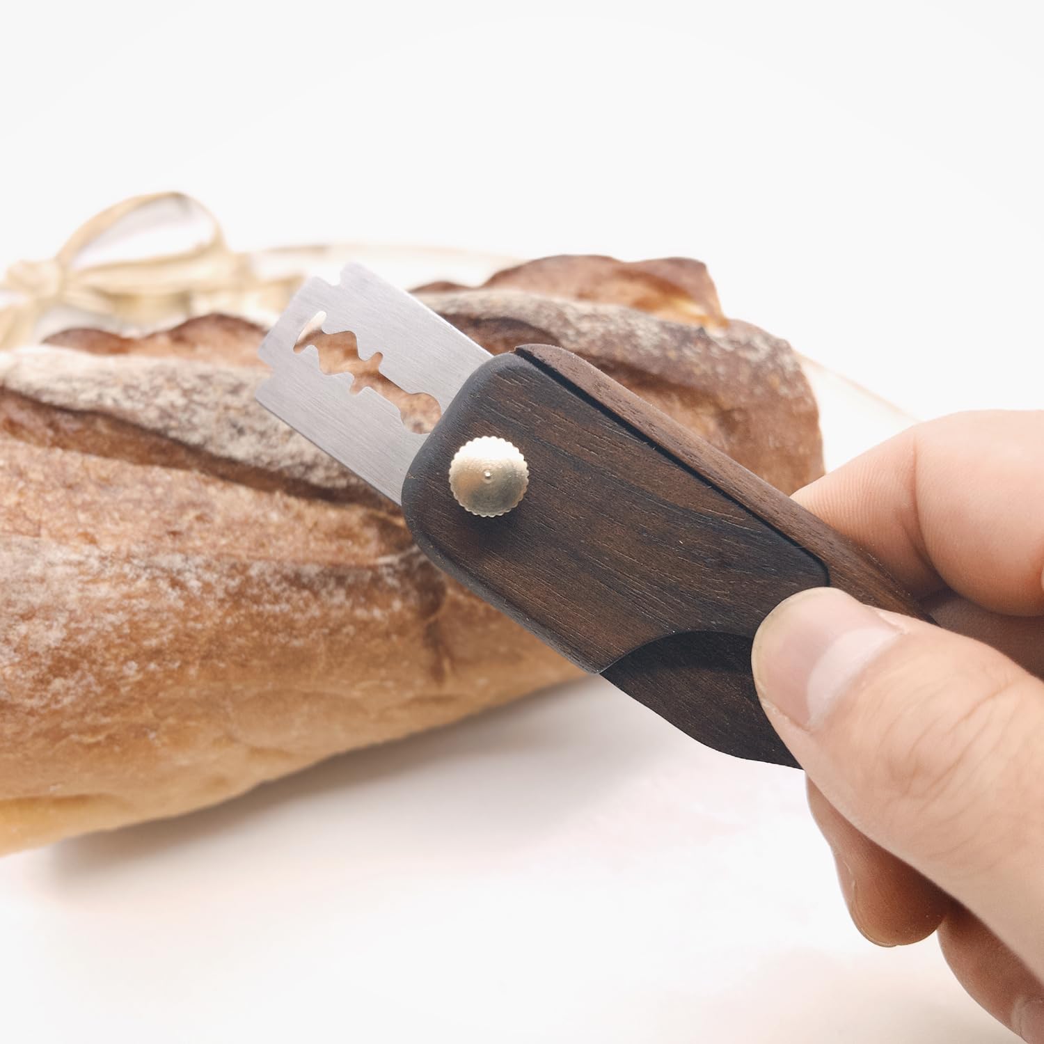 RillyRellow Premium Mini Bread Lame Decoration, Hand Wooden Crafted Bread Lame Slashing Tool, for Dough Scoring Knife, Cut Patterns for Sourdough Bread Slashing, Black Walnut (Without Blade)