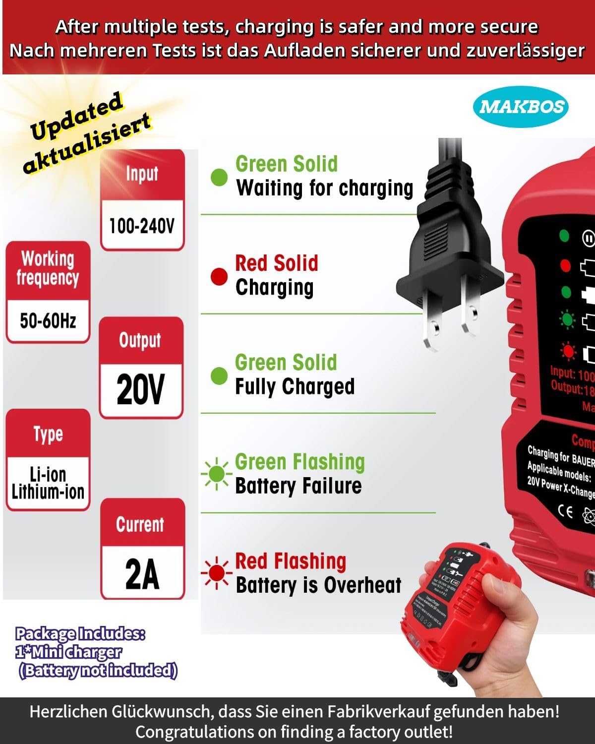 for Bauer 20V Battery Replacement Charger,Portable Mini Fast Charging Station for Bauer 20V Slide Batteries,Power Equipment Drill Battery Rapid Quick Charger,DIY Mini Charger Adapter (NOT Battery)