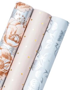 wrapaholic wedding wrapping paper roll - mini roll - 3 rolls - 17 inch x 120 inch per roll - elegant floral and lace printed design for bridal shower, birthday, holiday, baby shower