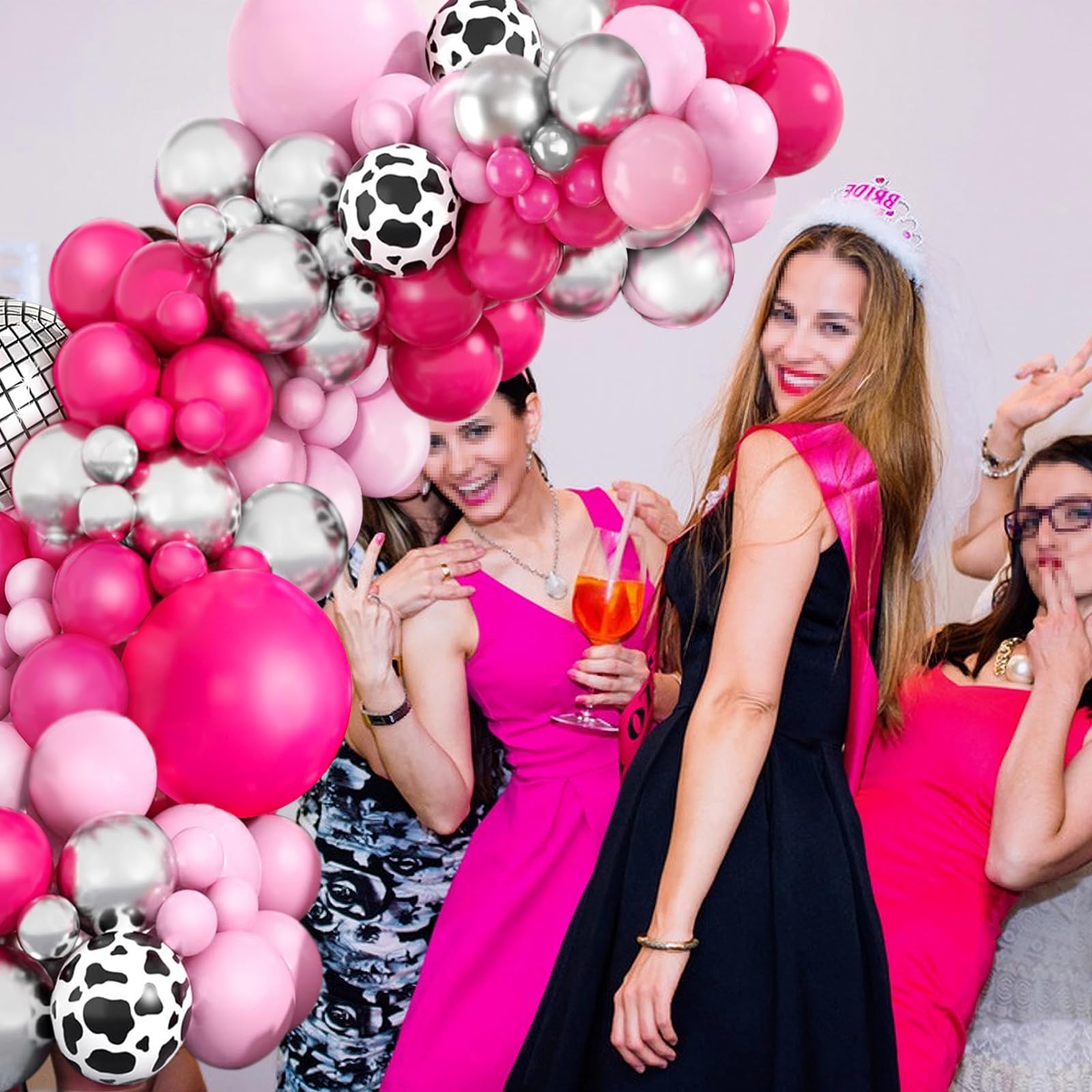 Hot Pink Silver Balloon Arch Garland Kit, Pink Metallic Silver Balloons with Silver Disco Ball Foil Balloon for Girls Women Birthday Party Valentine's Day Bridal Shower Wedding Mother's Day