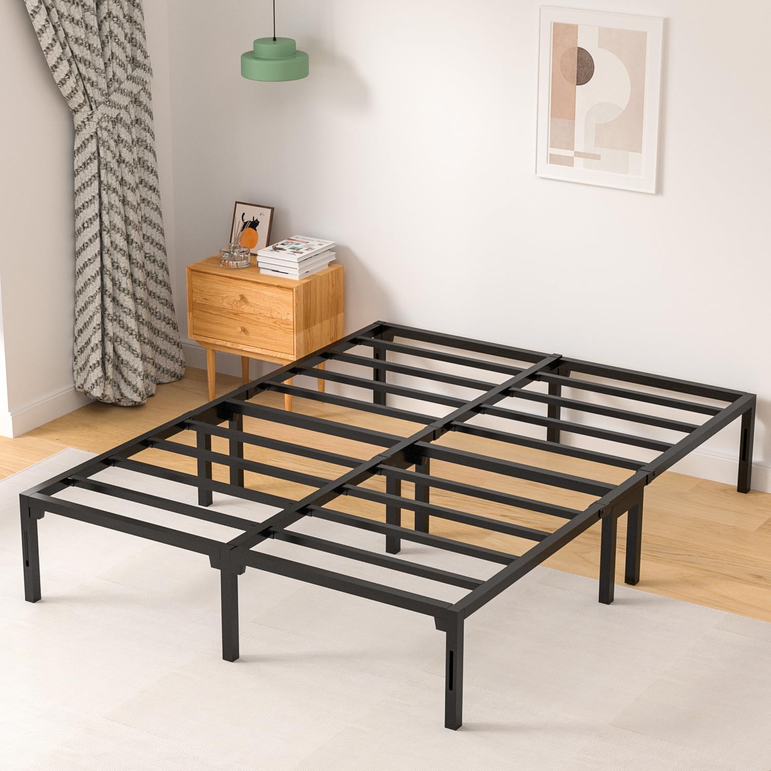 VENI HOME 14 Inch Queen Bed Frame, Heavy Duty Metal Platform Bed Frame with Dual Center Supports,No Box Spring Needed,Easy Assembly