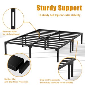 VENI HOME 14 Inch Queen Bed Frame, Heavy Duty Metal Platform Bed Frame with Dual Center Supports,No Box Spring Needed,Easy Assembly