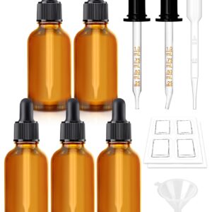 Bumobum 5 Pack, 1 oz Dropper Bottle with 2 Extra Graduated Calibrated Glass Dropper (1ml), Amber Glass Dropper Bottle 30ml Empty Dark Brown Tincture Bottles Eye Dropper for Essential Oils, Liquids