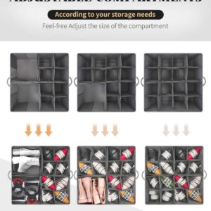 Livelab Foldable Shoe Organizer, Space Saving Fabric Shoe Holder for Closet, Adjustable Dividers for Shoe Storage Bins with Clear Cover & Bottom Support, Shoe Cube Organizer Up to 16 Pairs (Black)