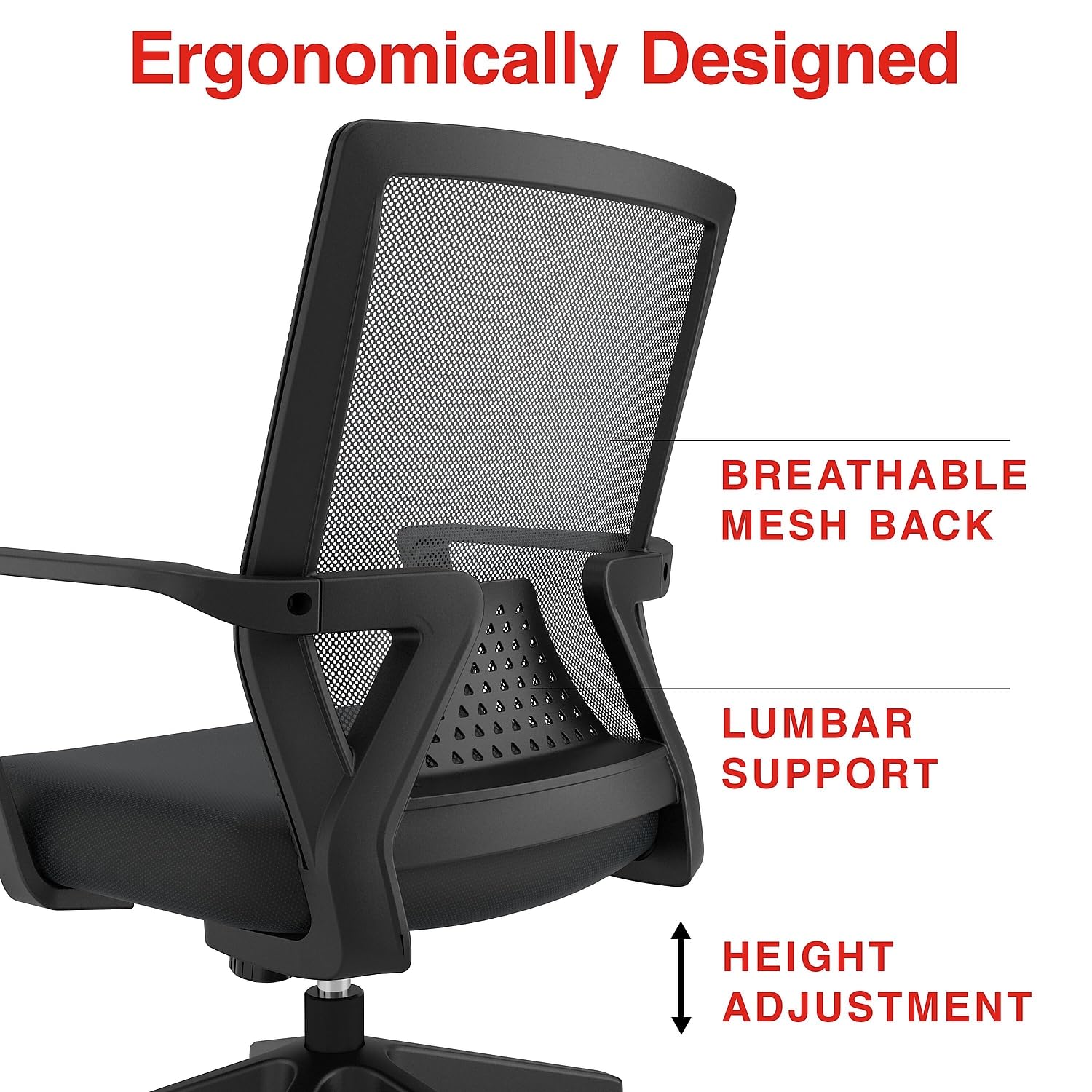 STAPLES Cartwright Fabric Swivel Task Chair, Ergonomic Office Chair with Adjustable Tilt Lock, Mesh Back and Lumbar Support, Black