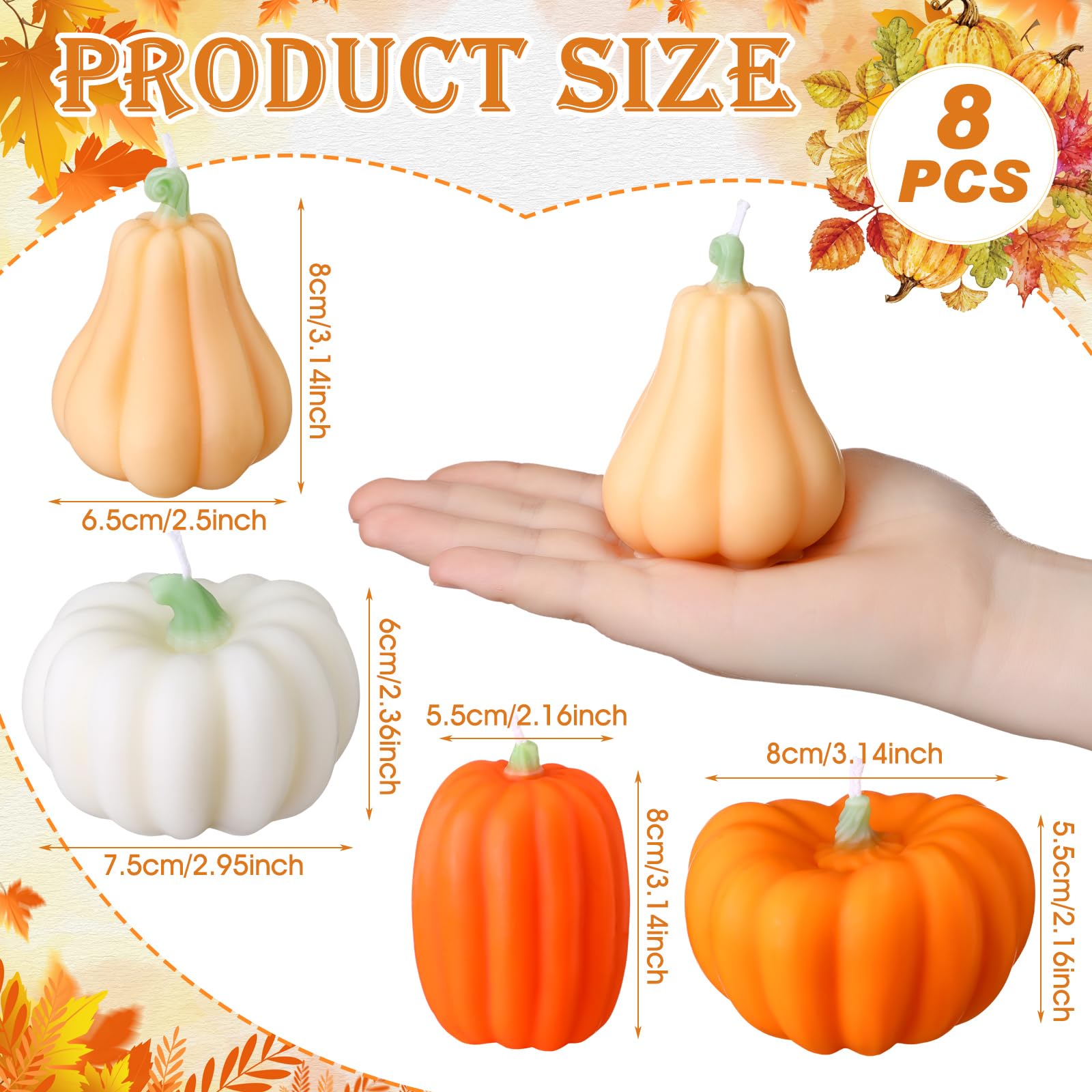 Conelist 8 Pcs Fall Pumpkin Shaped Candles Thanksgiving Scented Candles Pumpkin Tealight Candles Home Decor Handmade Soy Wax White Orange Candles for Home Table Bedroom Bathroom Decorations Party