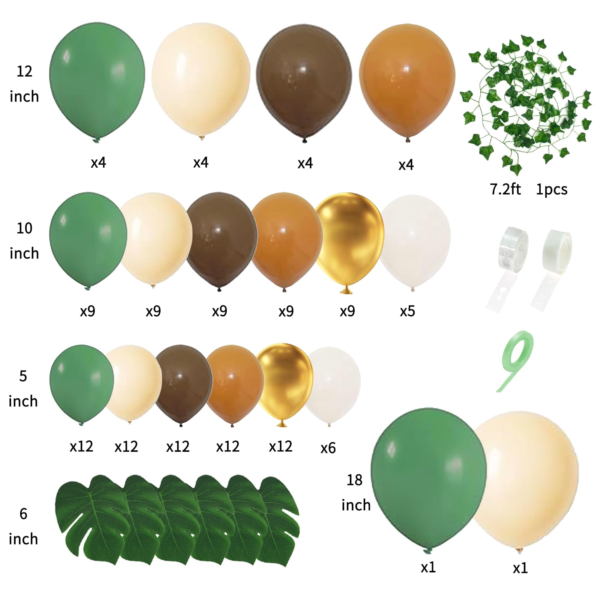 Sage Green Brown Balloon Garland Kit Woodland Balloon Arch Kit Olive Green Gold Coffee Cocoa Balloons for Wild One Birthday Jungle Safari Baby Shower Party Decorations