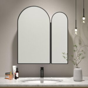 Mepplzian Black Arched Medicine Cabinet with Mirror,Black Medicine Cabinet with 2 Doors,Bathroom Medicine Cabinets Mirror Wall Mounted,24x28Inch