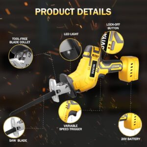 Reciprocating Saw Compatible with DeWalt 20V Battery, Cordless Recipro Saw, 0-3500SPM Variable Speed, Tool-free Blade Change, Electric Reciprocating Saw 4 Saw Blades Kit for Wood/Metal/PVC Cutting