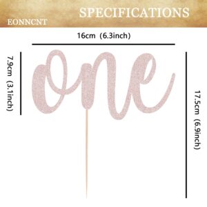 EONNCNT One Cake Topper - Rose Gold Glitter 1st Birthday Cake Decorating Supplies for Boys or Girls, First Birthday Cake Topper for Baby Shower 1st Birthday Party Supplies Photo Booth Props