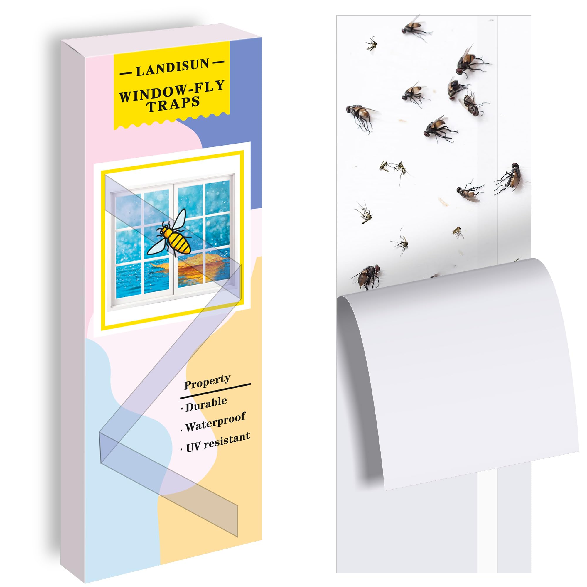 Landisun Fly Trap Indoor Fruit Fly Traps for Indoor Window-Fly Traps Fly Paper Sticky Strips 30 Pack