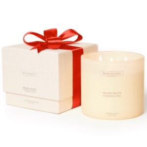 benevolence la malibu nights scented candle | champagne & peony | 15oz, 50-hour burn | luxurious home fragrance | natural wax, cotton wick | malibu sands collection