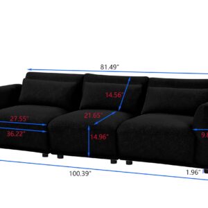 kevarada Boucle Sectional Couches for Living Room,Comfy Upholstered Modular Sectional Sofa with Ottoman,Small Sectional Couch Sofa Set for Living Room (3Seats&1Ottoman-Black)