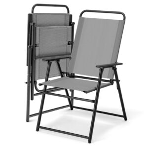 mat expert folding patio chairs set of 2, portable folding chairs for outside w/metal frame & high back support, patio lawn chairs for picnic, camping, beach, backyard, balcony, 330 lbs capacity