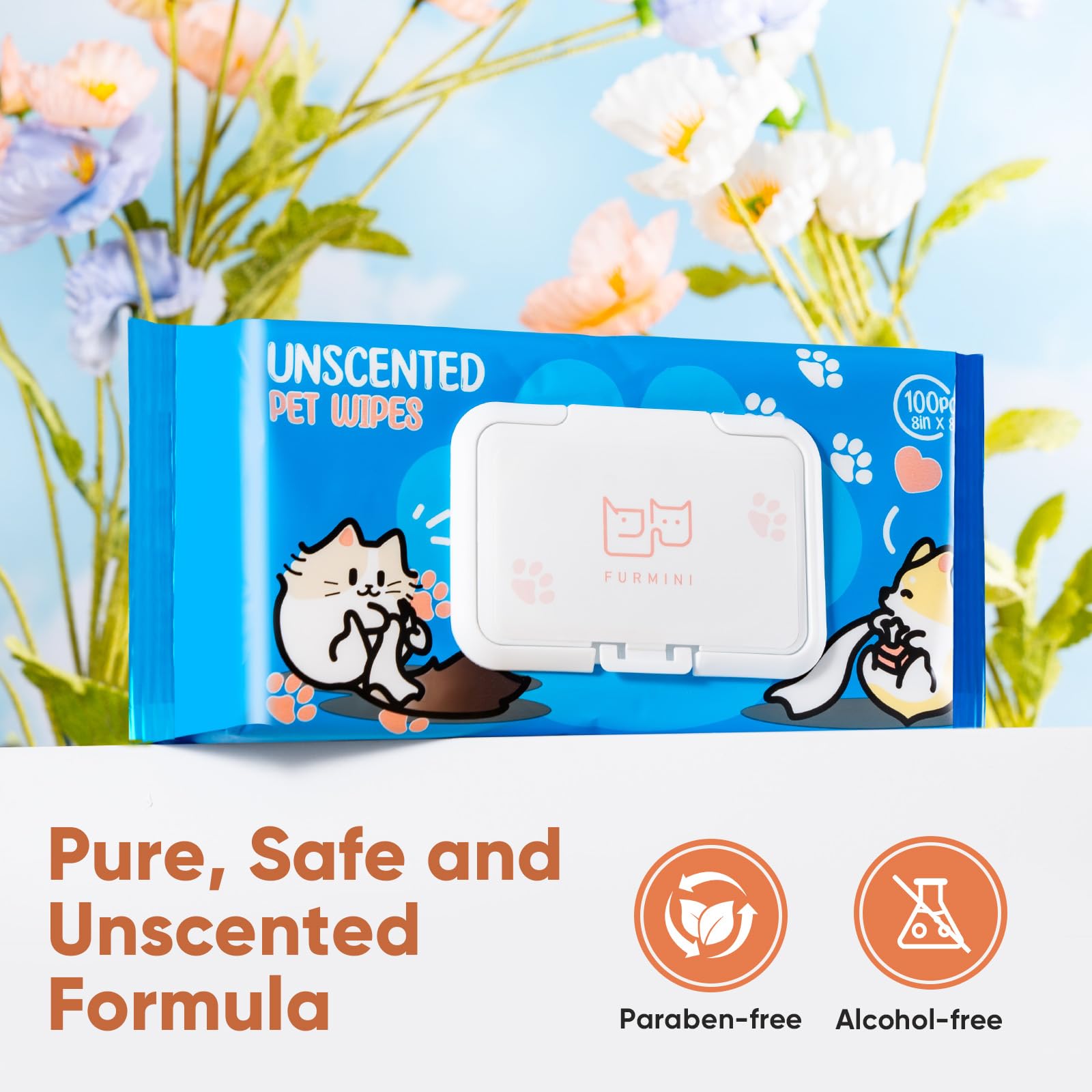 Furmini Unscented Pet Wipes (400pcs) - Hypoallergenic, Alcohol-Free & Soothing for Sensitive Skin - Head-to-Tail Cleaning for Dogs & Cats - Safe for Face, Coat, Paws & Butt