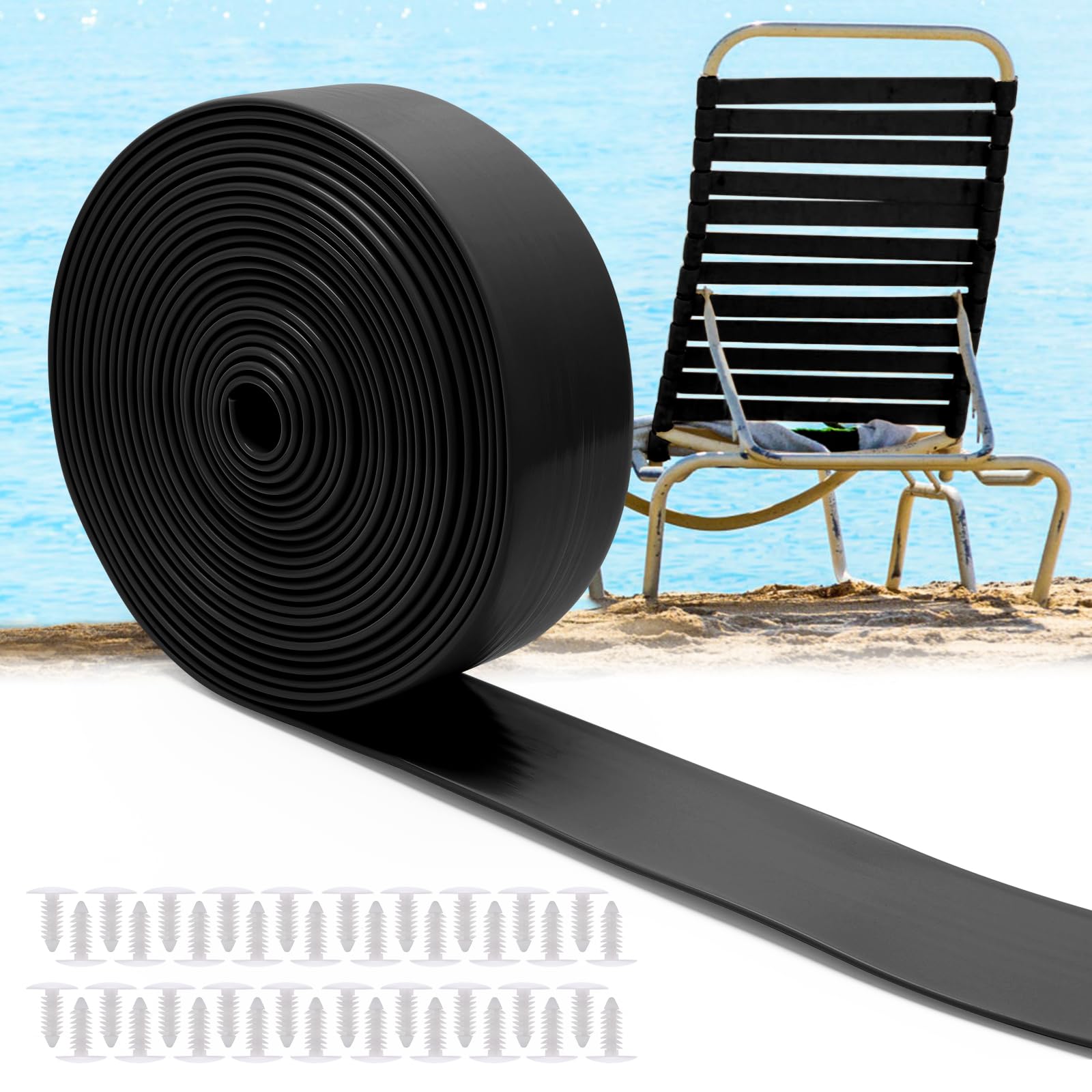 2" Wide Vinyl Straps for Patio Chairs Repair, COITEK 20FT Long Patio Garden Furniture Replacement Straps+ 40 Free Rivets for Outdoor Lawn Furniture Chaise Lounge Repair (Black)