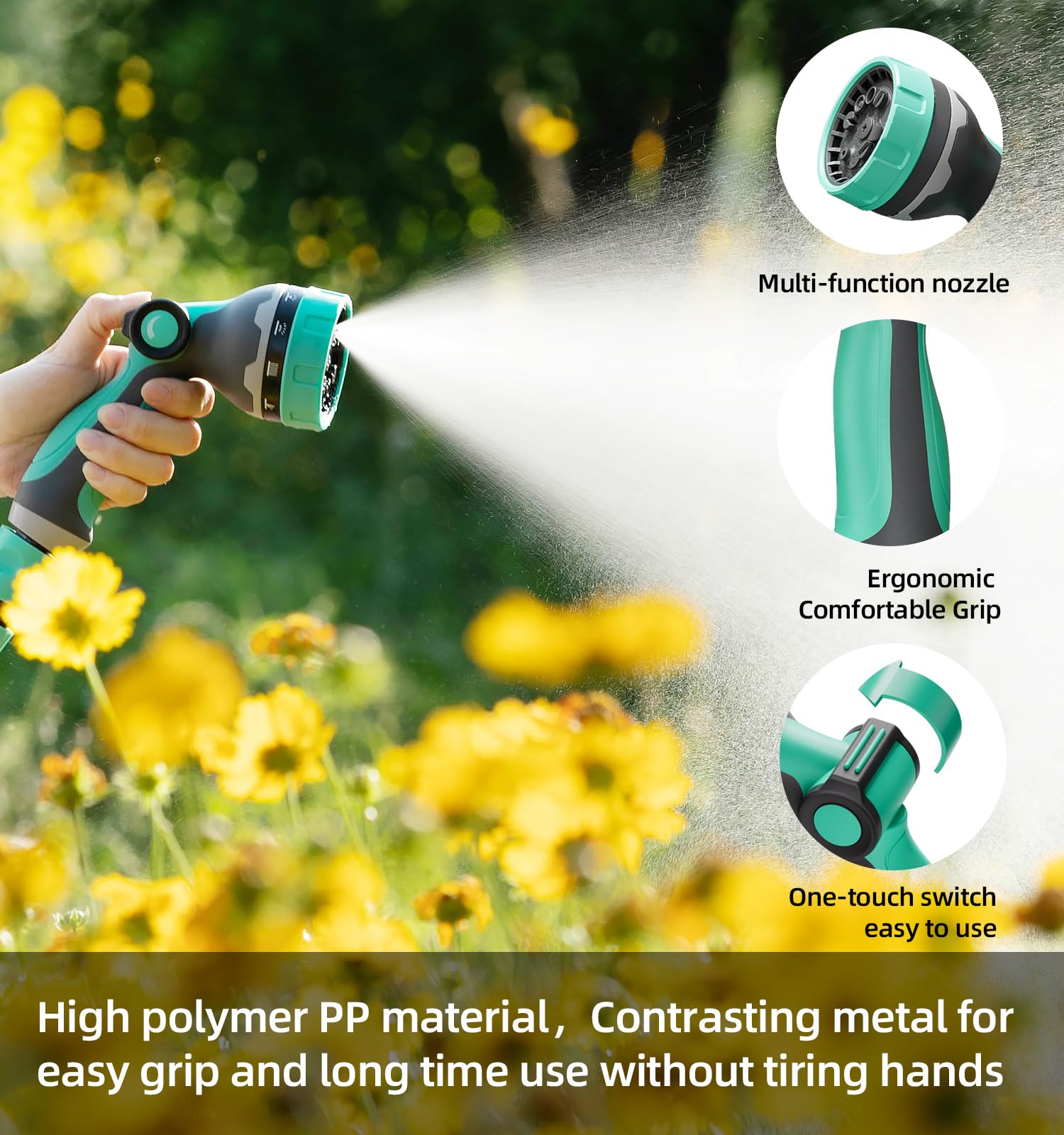 HVNPSH Heavy Duty Garden Hose Nozzle, 10 Spray Patterns Water Hose Sprayer with Thumb Control On/Off Valve, Comfortable Grip, Ideal for Outdoor Watering, Garden, Cleaning, Car Washing