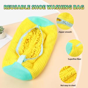 Shoe Washing Machine Bag, 2024 New Reusable Mesh Laundry Shoe Wash Bag Shoe Cleaning for All Shoes, Adjustable Shoes Laundry Bag Sneaker Washing Bag for 360° Cleaning White Shoes (Yellow)