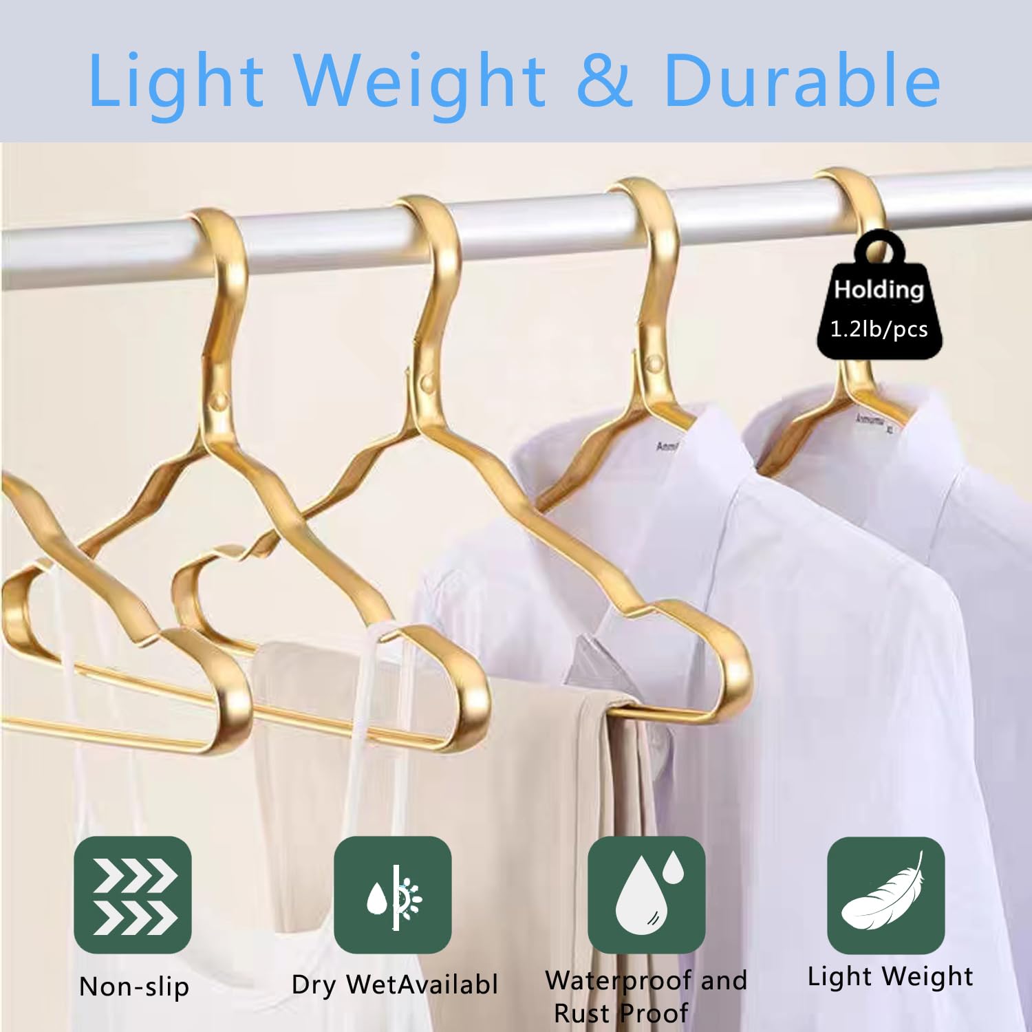 Clothes Hangers Metal 20 Pack,Smooth Surface Shirt Dress Hanger,Durable Heavy Duty Coat Hangers,Gold Aluminum Suit Hangers,16.5” Standard Hangers for Jacket Trouser Pant Slack