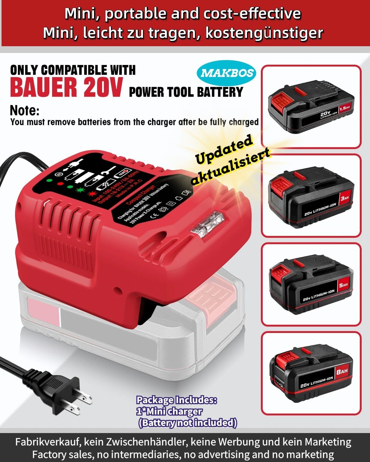 for Bauer 20V Battery Replacement Charger,Portable Mini Fast Charging Station for Bauer 20V Slide Batteries,Power Equipment Drill Battery Rapid Quick Charger,DIY Mini Charger Adapter (NOT Battery)