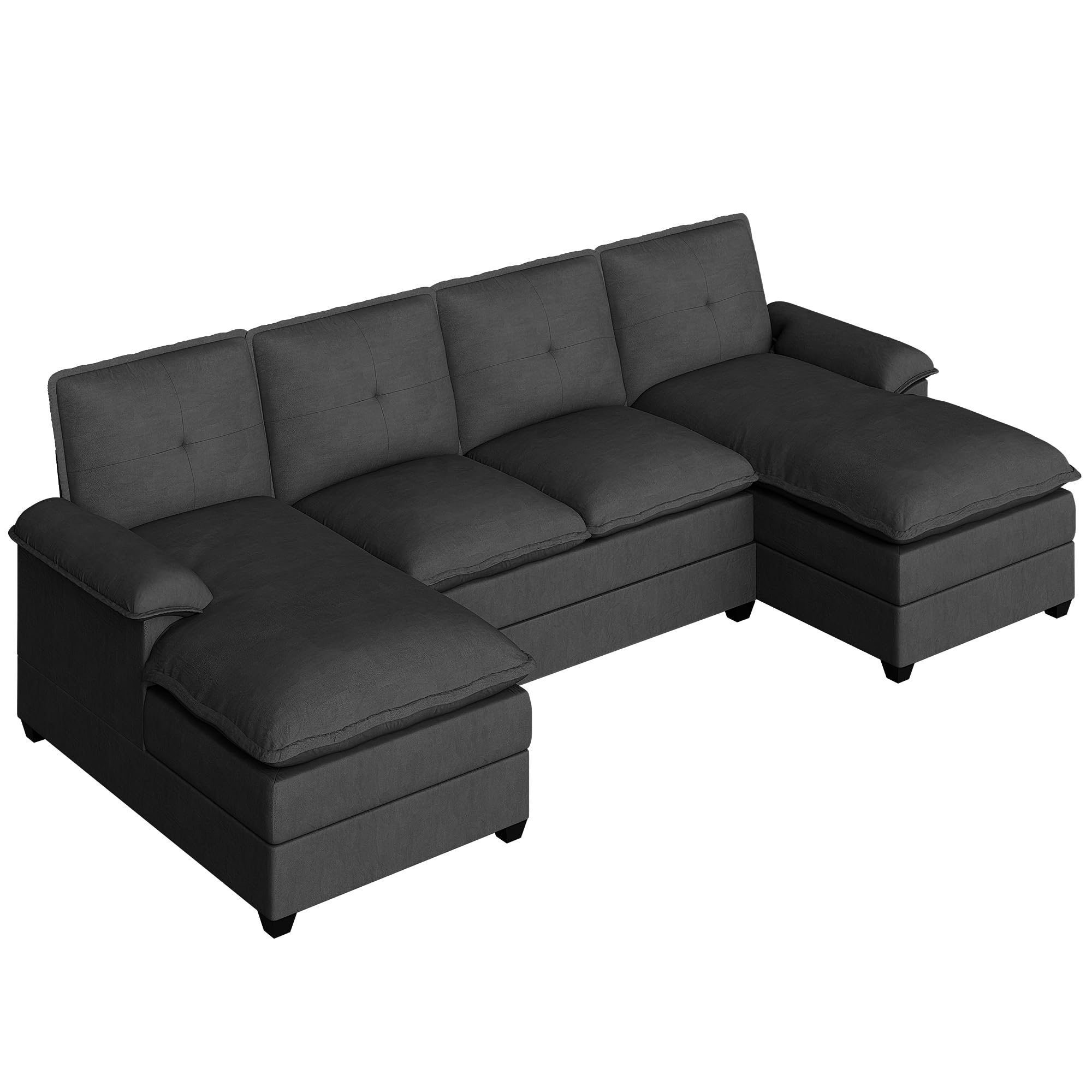 Shintenchi 110" Modular Sectional Couches for Living Room, U-Shaped Sofa Couch with Double Chaise, 4 Seat Sofa Sets with Thick Cushion & Soft Backrest, Black