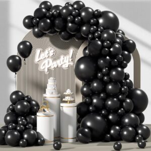 awenztech 120pcs black balloon arch kit, 18 12 10 5 inch black latex balloons different sizes black balloon garland for graduation halloween birthday party decorations