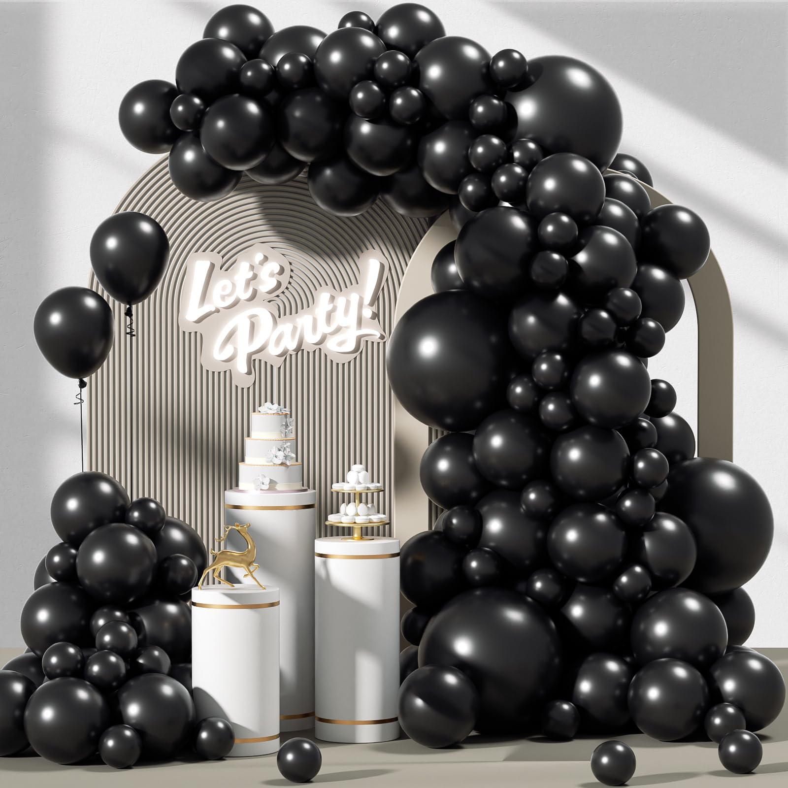 Awenztech 120pcs Black Balloon Arch Kit, 18 12 10 5 inch Black Latex Balloons Different Sizes Black Balloon Garland for Graduation Halloween Birthday Party Decorations