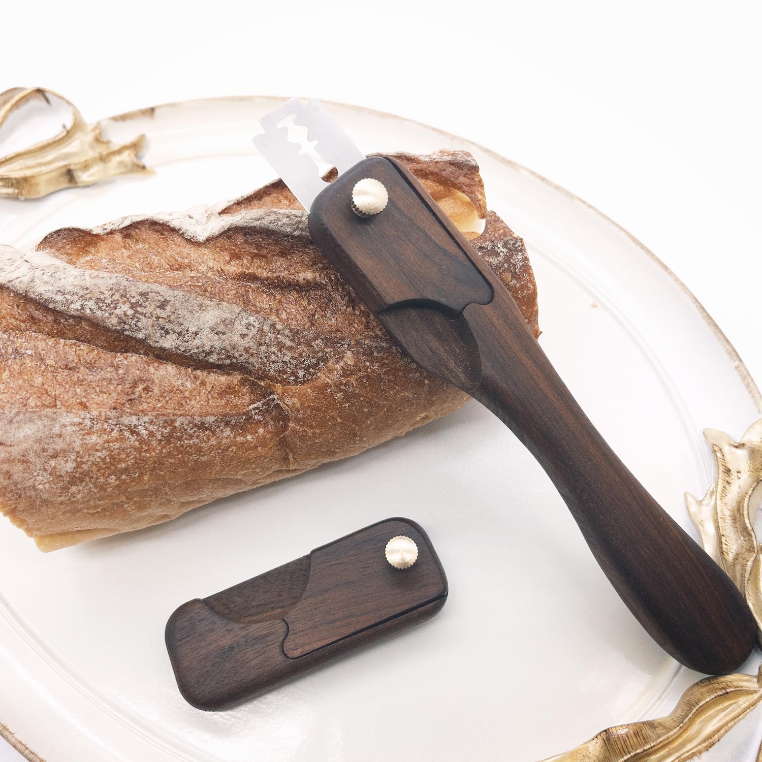 RillyRellow Premium Mini Bread Lame Decoration, Hand Wooden Crafted Bread Lame Slashing Tool, for Dough Scoring Knife, Cut Patterns for Sourdough Bread Slashing, Black Walnut (Without Blade)