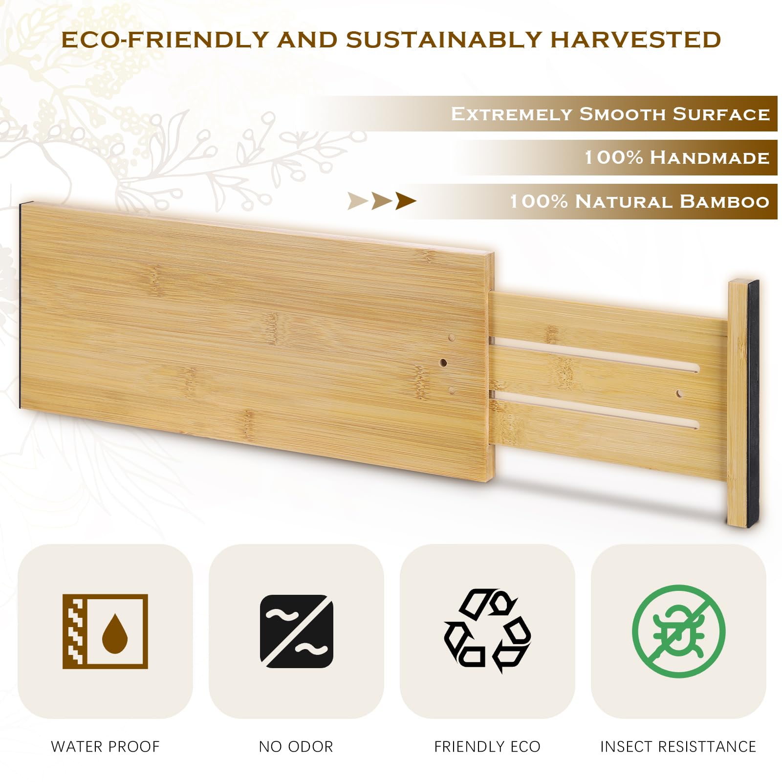 DoubleFill 8 Pcs Bamboo Deep Drawer Dividers 6 Inches High Adjustable Kitchen Drawer Organizer with Spring Loaded Expandable from 13.5-22 Inch Drawer Separators for Dresser Bathroom Bedroom