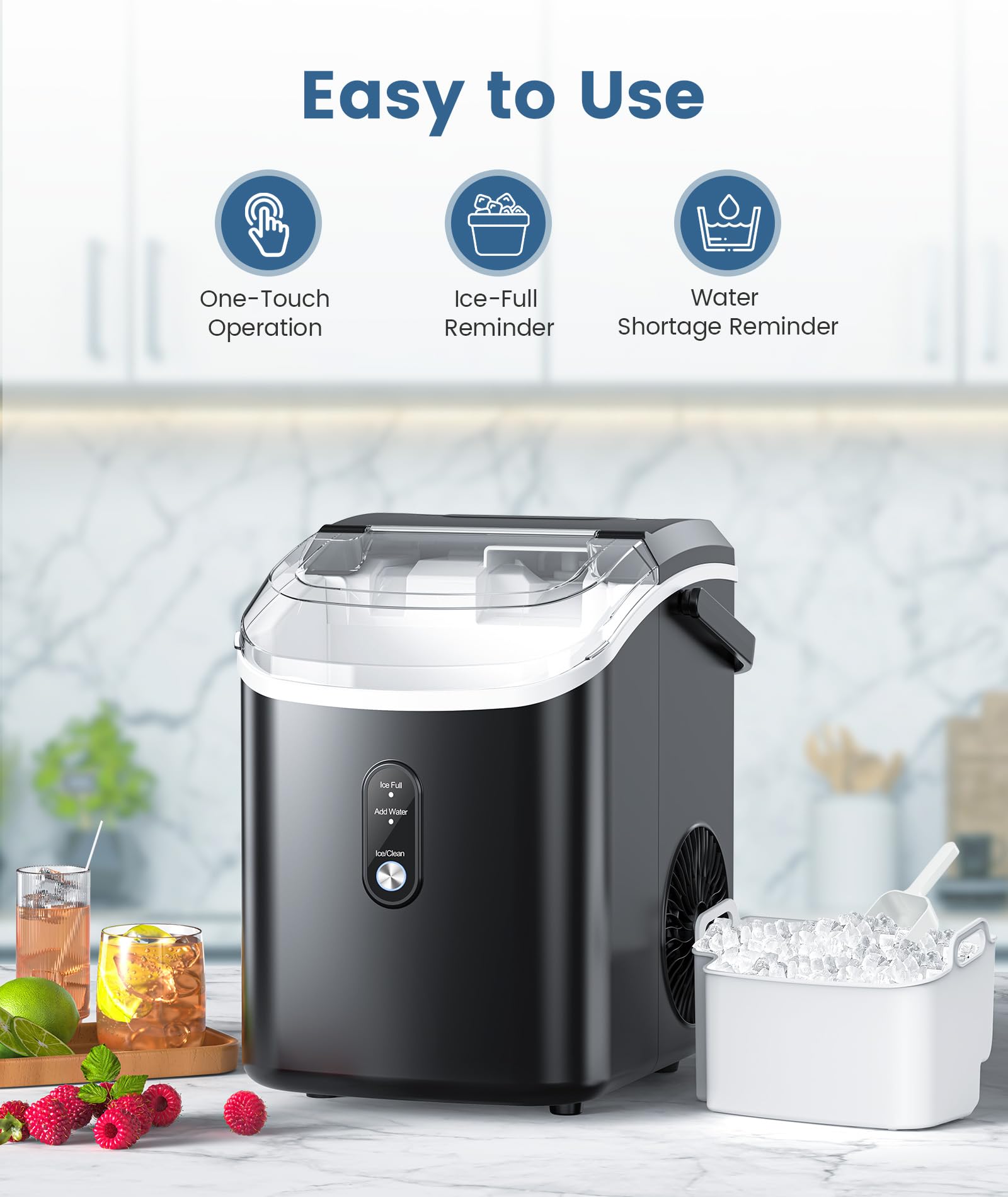 COWSAR Nugget Ice Makers Countertop, Pebble Ice Maker Machine with Soft Chewable Ice, 34Lbs/24H, Self-Cleaning, One-Click Operation, Pellet Ice Maker Countertop for Home/Kitchen/RV/Camping