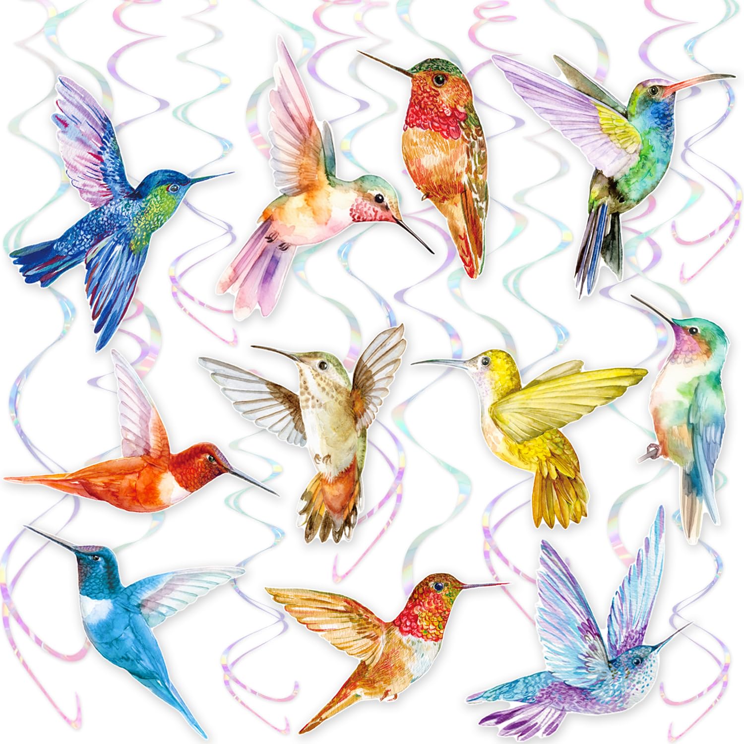 Hummingbird Hanging Swirls 20Pcs Hummingbird Birthday Decorations Hummingbird Ceiling Decor Tropical Bird Party Hanging Streamer for Summer Flying Birds Baby Shower Supplies