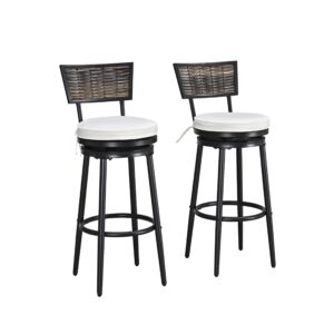 lokatse home 2 pcs outdoor swivel barstools, patio bar chairs with wicker back and cushions for backyard deck lawn garden