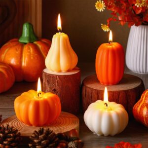 Conelist 8 Pcs Fall Pumpkin Shaped Candles Thanksgiving Scented Candles Pumpkin Tealight Candles Home Decor Handmade Soy Wax White Orange Candles for Home Table Bedroom Bathroom Decorations Party