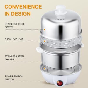 CACHOO Rapid Egg Cooker, 14 Egg Capacity Electric Egg Cooker for Soft, Medium, Hard Boiled, Steamed Eggs, Vegetables and Dumplings & More, with Boil-dry Protection, Stainless Steel Tray