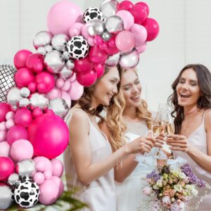 Hot Pink Silver Balloon Arch Garland Kit, Pink Metallic Silver Balloons with Silver Disco Ball Foil Balloon for Girls Women Birthday Party Valentine's Day Bridal Shower Wedding Mother's Day