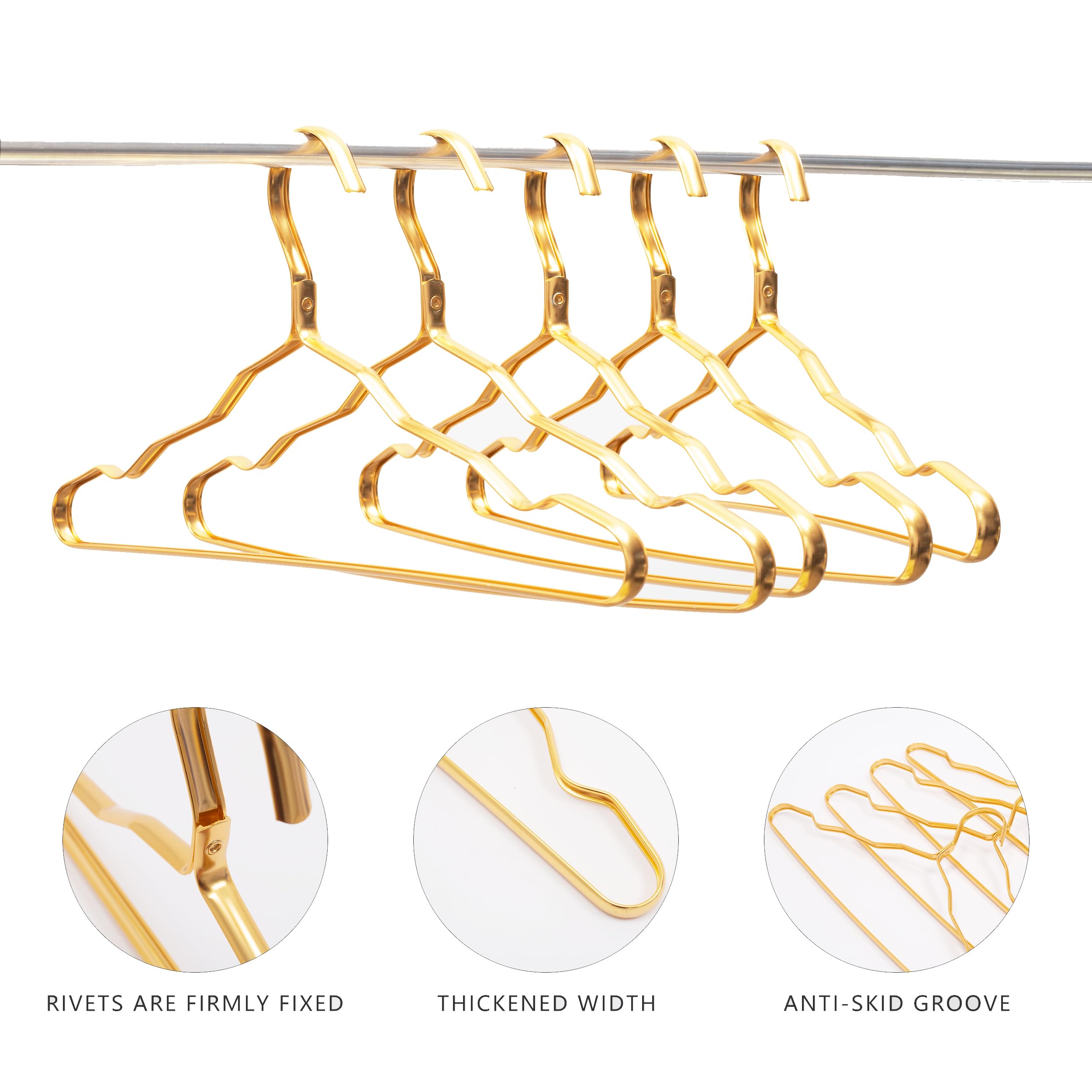 Clothes Hangers Metal 20 Pack,Smooth Surface Shirt Dress Hanger,Durable Heavy Duty Coat Hangers,Gold Aluminum Suit Hangers,16.5” Standard Hangers for Jacket Trouser Pant Slack