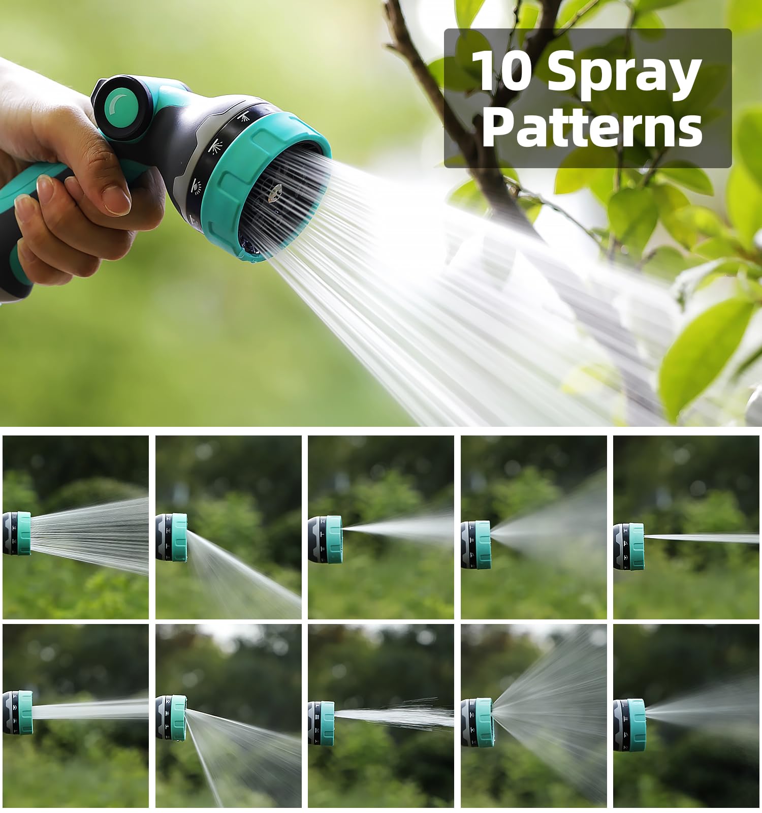 HVNPSH Heavy Duty Garden Hose Nozzle, 10 Spray Patterns Water Hose Sprayer with Thumb Control On/Off Valve, Comfortable Grip, Ideal for Outdoor Watering, Garden, Cleaning, Car Washing