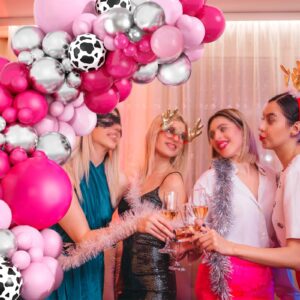 Hot Pink Silver Balloon Arch Garland Kit, Pink Metallic Silver Balloons with Silver Disco Ball Foil Balloon for Girls Women Birthday Party Valentine's Day Bridal Shower Wedding Mother's Day