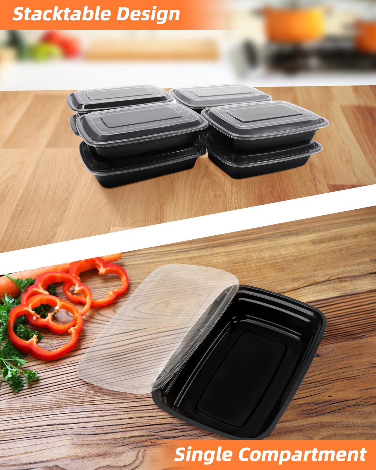 Lzerking Meal Prep Containers - 60 Pack 32oz Reusable Food Storage Containers with Lids, Extra-Thick, Disposable Bento Box, BPA-Free, Microwave, Freezer, and Dishwasher Safe