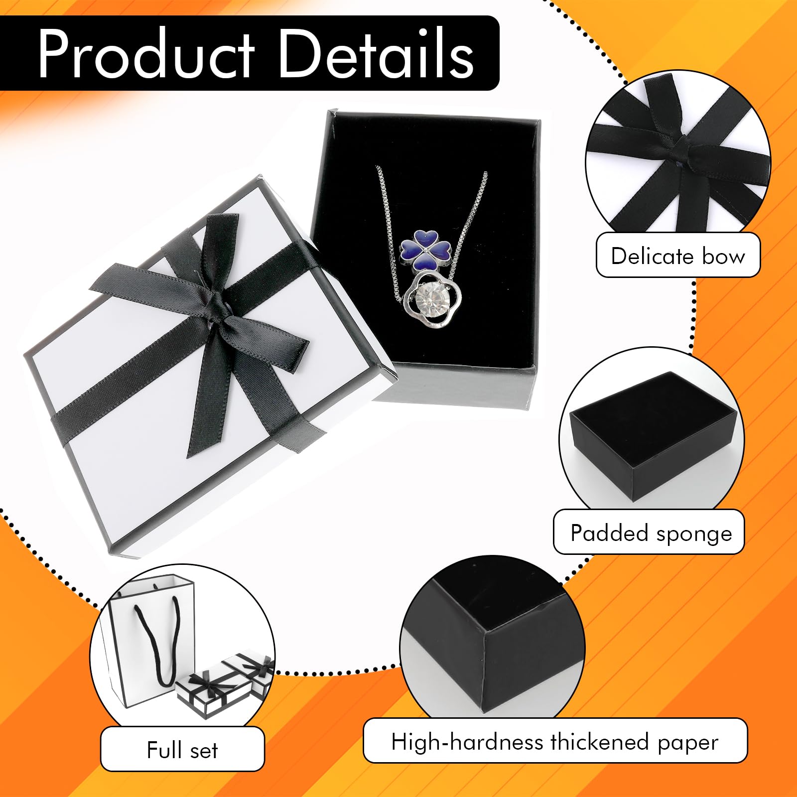 Tucnoeu 2Pcs White Small Gift Box and 2Pcs Small Gift Bag with Black Ribbons,Jewellery Gift Box for Bracelets, Earrings, Rings, Bangles, Jewelry(3.5x2.7x1.2in)