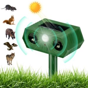 2024 upgraded solar annyoyed animal repellent, waterproof motion detection with sentor&led flash light, outdoor ultrasonic pest deterrent for cat, dog, skunk, fox, squirrels, raccoon, coyote, rabbit