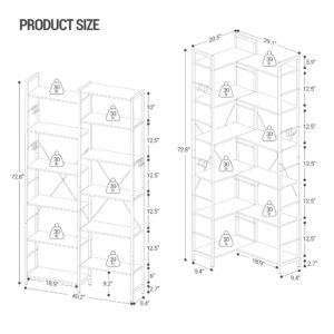Hzuaneri Corner Bookshelf Bookcase, L-Shaped Industrial Bookshelves, Modern Tall Bookcases, Freestanding Display Shelf Storage Rack for Bedroom, Living Room, Home Office, 6-Tier Greige BC29605B