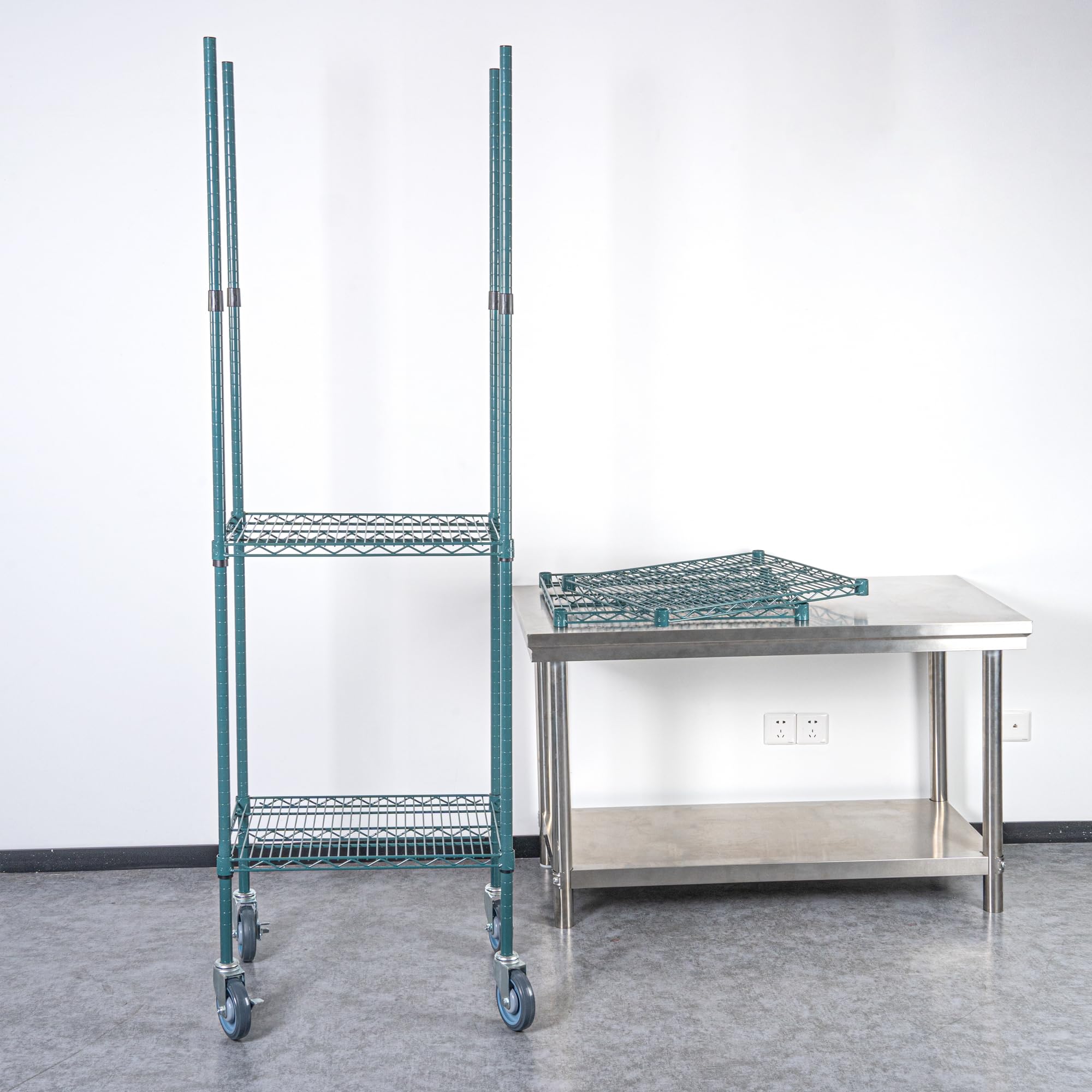 Restaurantware - SHELVING POSTS ONLY: RW Base 74 Inch Mobile Shelving Posts, 4 NSF Certified Epoxy Shelving Poles - Shelves And Casters Sold Separately, No Corrosion, Green Steel Wire Shelving Poles