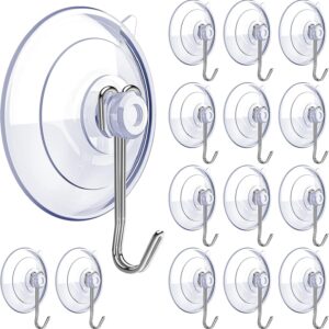 clip strip 25 pack suction cup hooks, 1.75" diameter clear pvc suction cups with stainless steel hooks for hanging on glass, window, decor, shower, bathroom