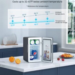 AstroAI Mini Fridge 2.0 Gen, 6 Liter/8 Cans Makeup Skincare Fridge 110V AC/ 12V DC Portable Thermoelectric Cooler and Warmer Little Tiny Fridge for Bedroom, Cosmetics, Christmas (Dark Grey)