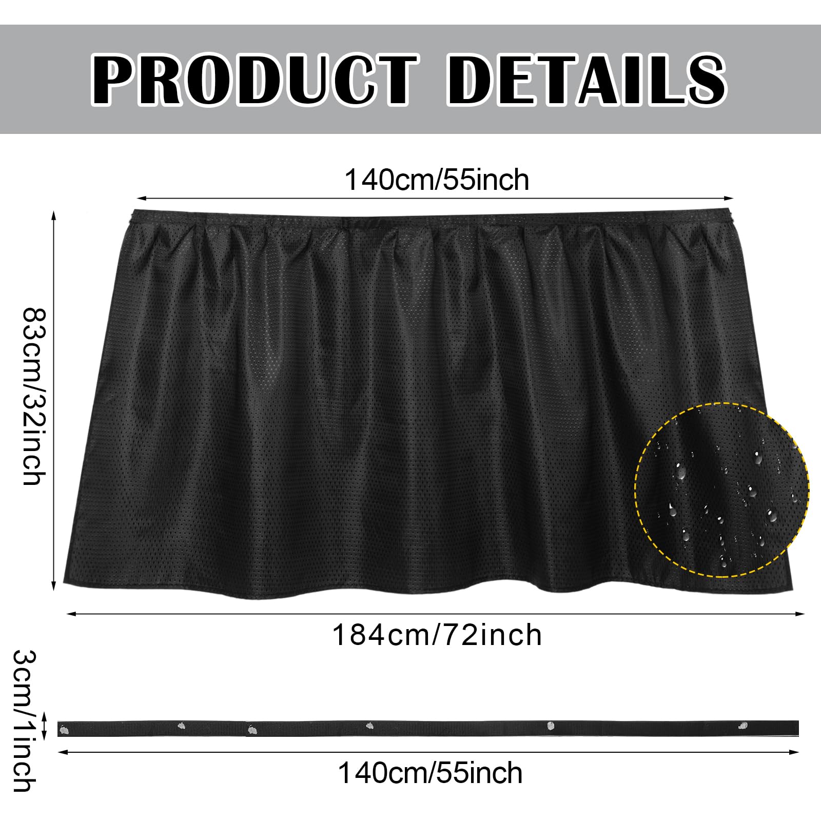 Windkream Fabric Sink Skirt Diamond Bathroom Stitch Black Self Stick Adhesive Waterproof Fabric Under Sink Curtain Skirt 55 x 32 Inch Sinks Adds Bathroom Storage